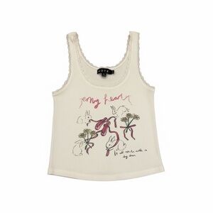 Motel Rocks White Ribbed Lace-Trim Tank